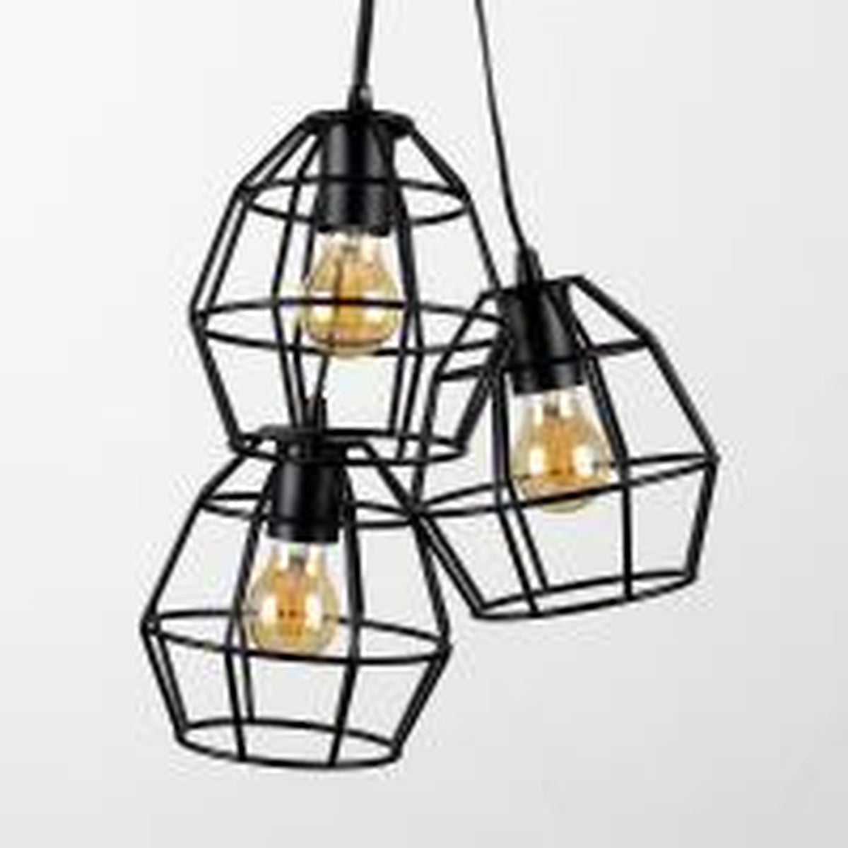 Minisun Angus Retro Style 3 Light Basket Cage Ceiling Pendant Light, Black