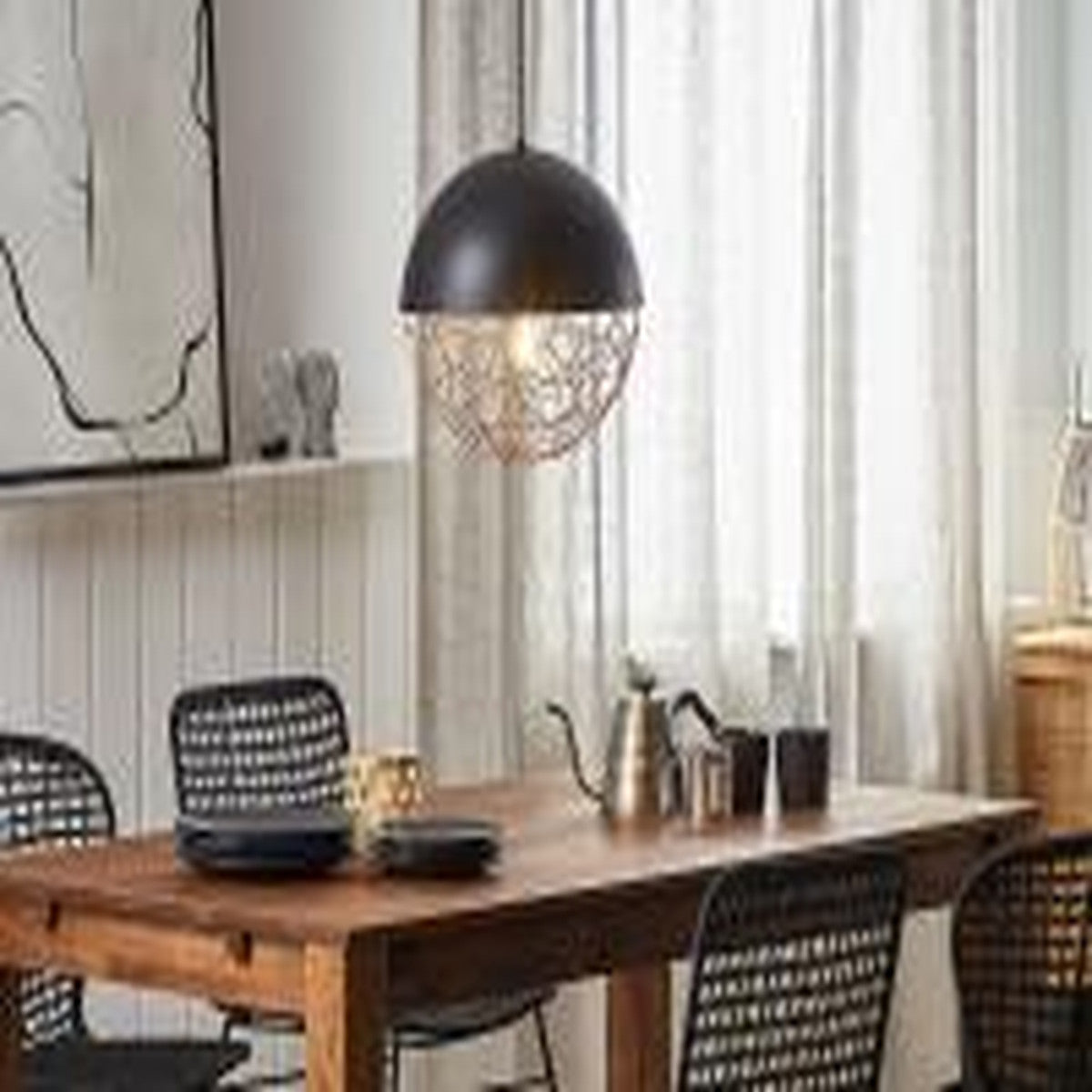 Beliani Padma 1-Light Globe Ceiling Pendant Metal Framework Black and Copper