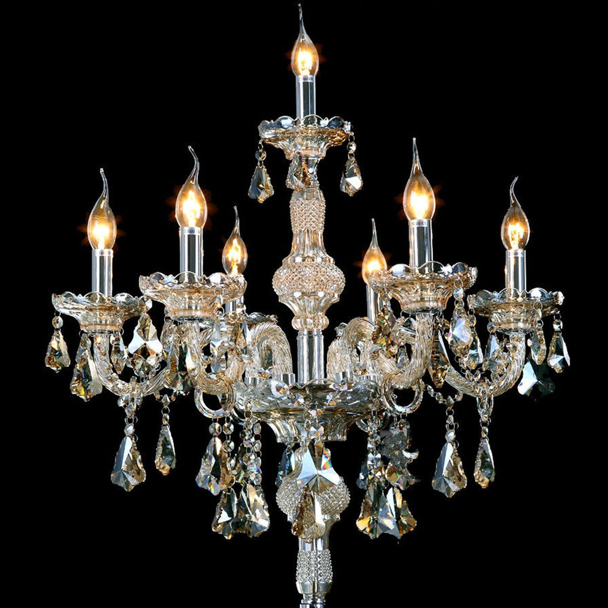 WDW Luxurious Crystal Candelabra Table Lamp 7 Arms Light, Champagne K9 Crystals