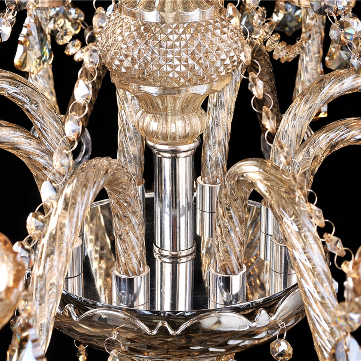 WDW Luxurious Crystal Candelabra Table Lamp 7 Arms Light, Champagne K9 Crystals