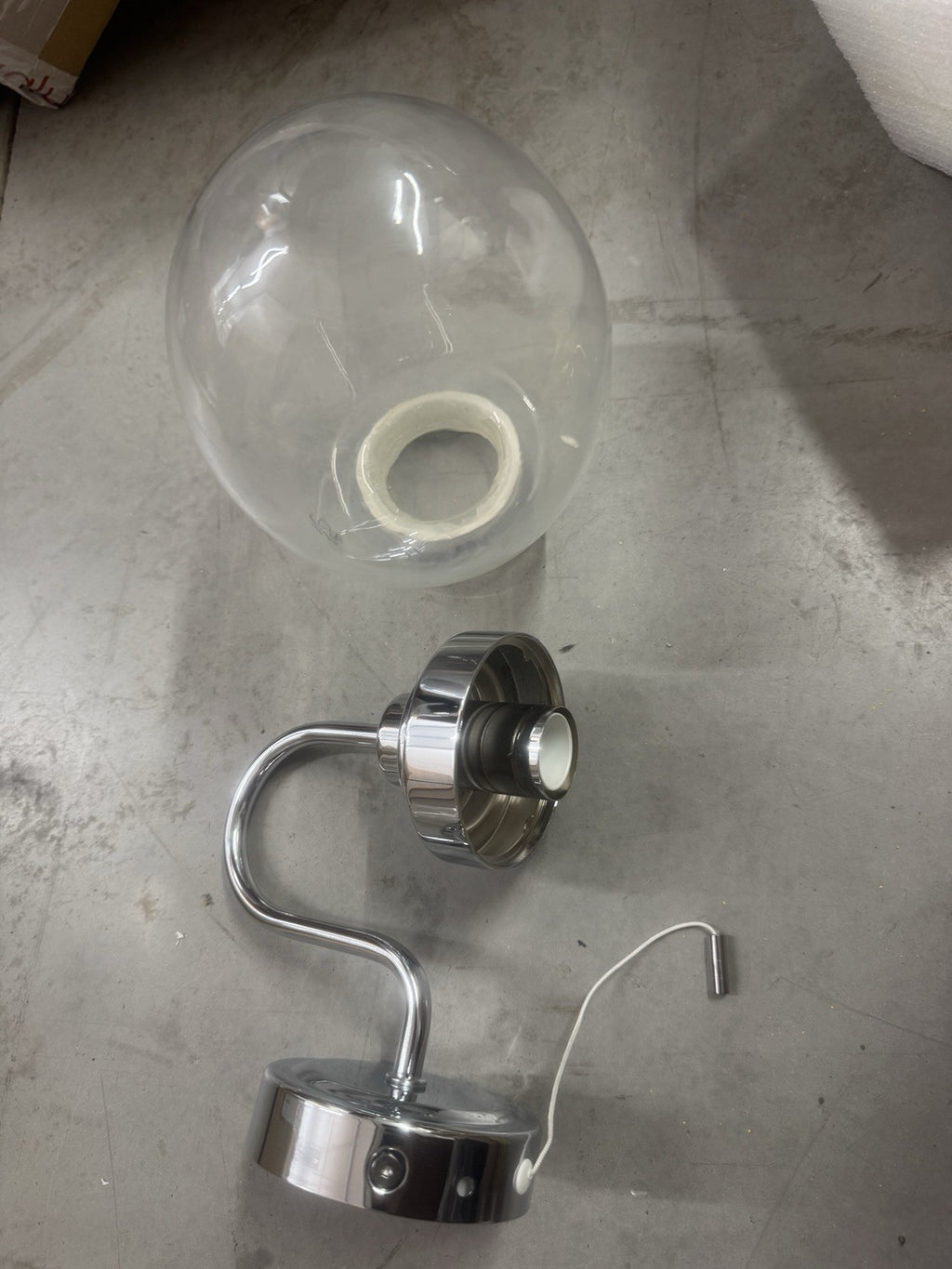 Modern Chrome Wall Light with Clear Glass Globe Shade & Pull Cord – New