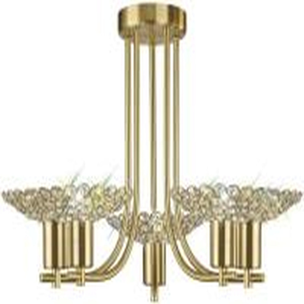 DIYAS Ellen Semi Flush Ceiling Pendant 5 Light Satin Brass Gold Crystal