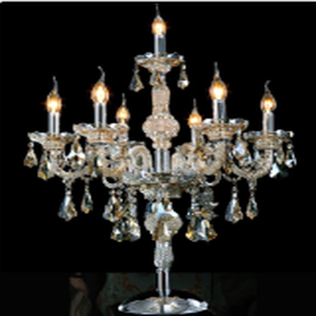 WDW Luxurious Crystal Candelabra Table Lamp 7 Arms Light, Champagne K9 Crystals