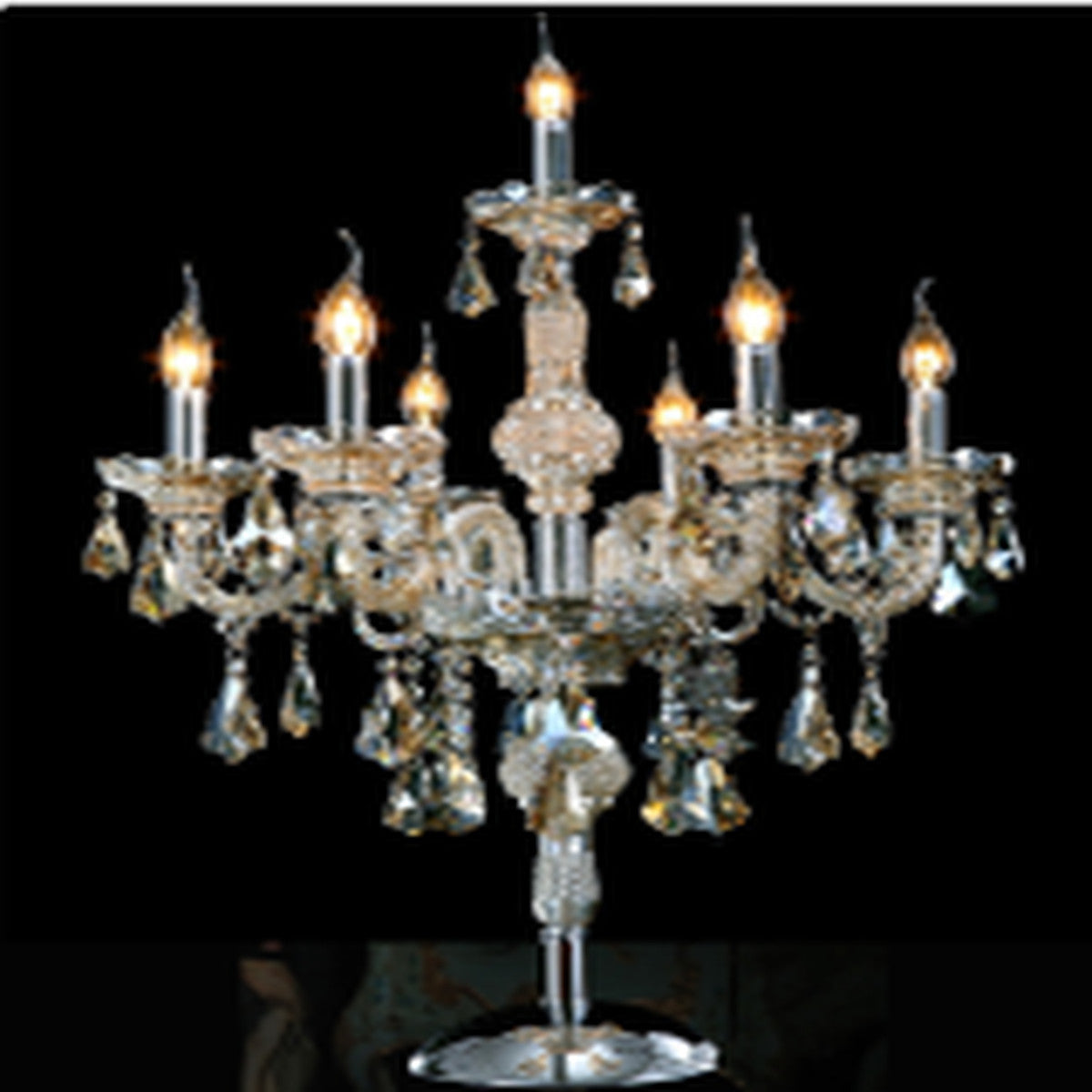 WDW Luxurious Crystal Candelabra Table Lamp 7 Arms Light, Champagne K9 Crystals