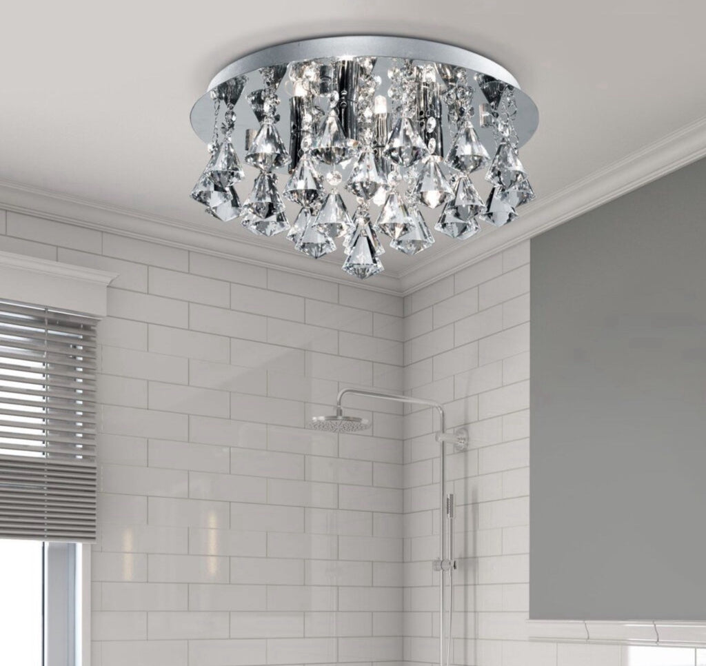 Searchlight Hanna Bathroom Flush Ceiling Light 4404-4CC-LED Chrome Crystal IP44
