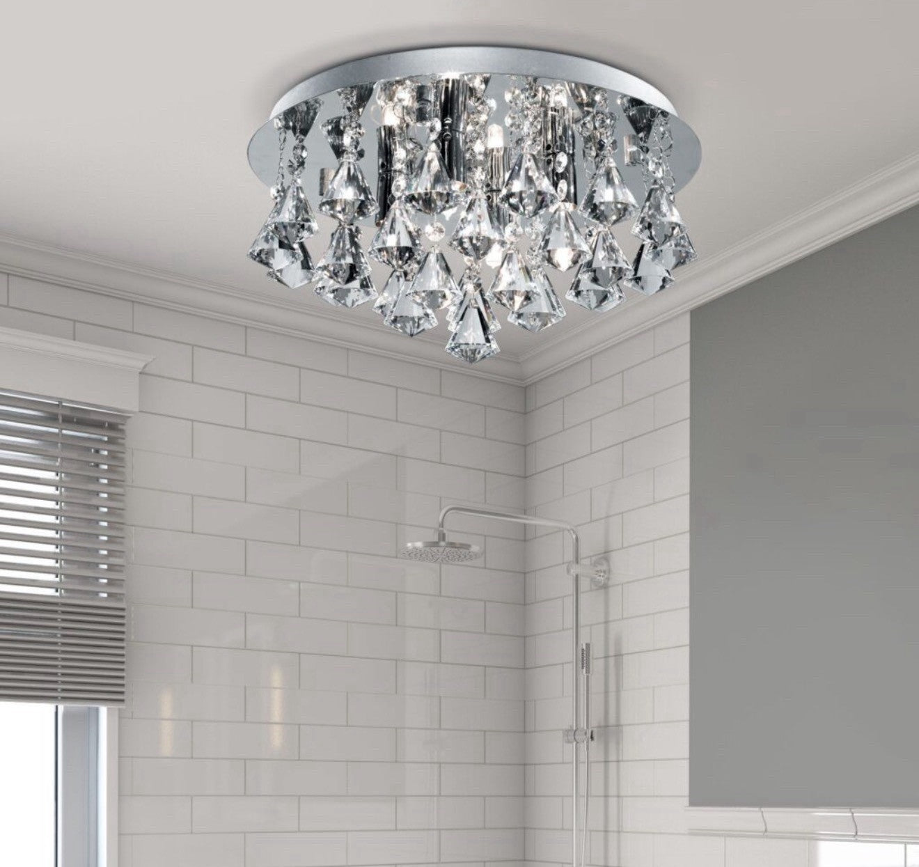 Searchlight Hanna Bathroom Flush Ceiling Light 4404-4CC-LED Chrome Crystal IP44