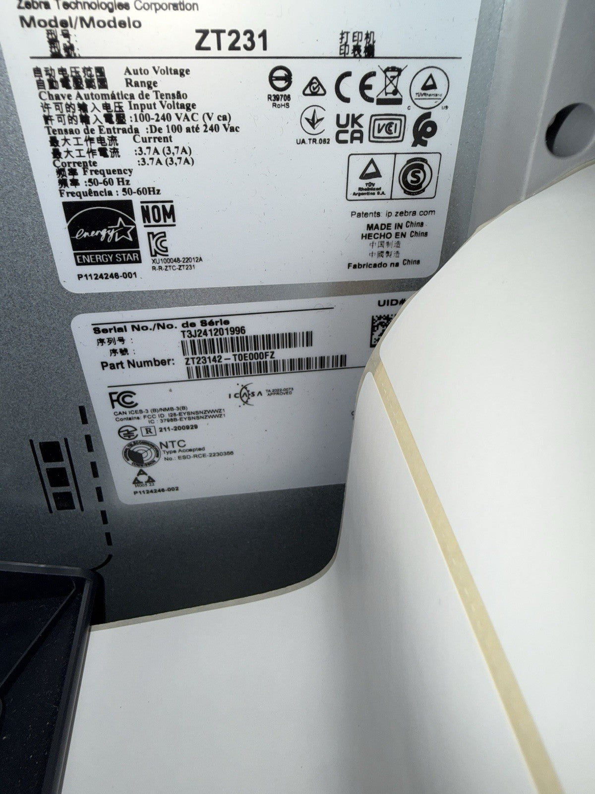 Zebra ZT231  Thermal Transfer Label Printer 203dpi USB Ethernet Bluetooth