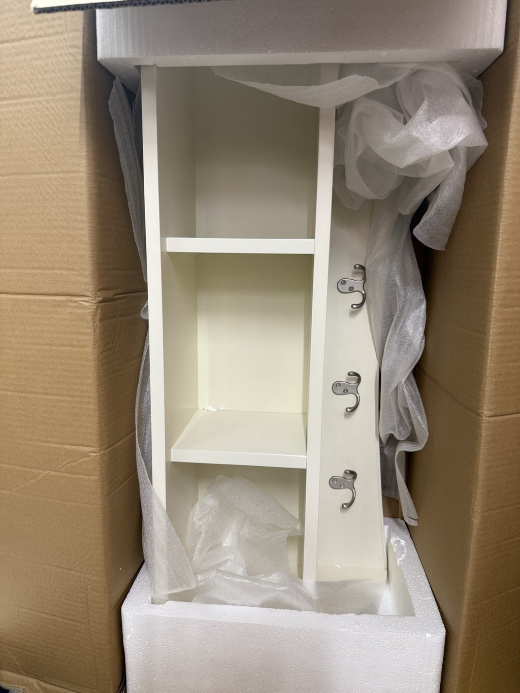 Alaterre Shaker Cottage Wall Coat Rack 3 Cubbies Hooks Ivory BNIB
