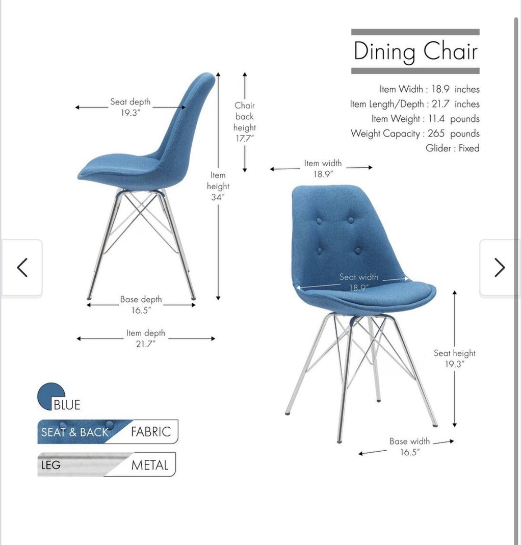 Porthos Home Upholstered Dining Chair with Chrome Metal Legs
