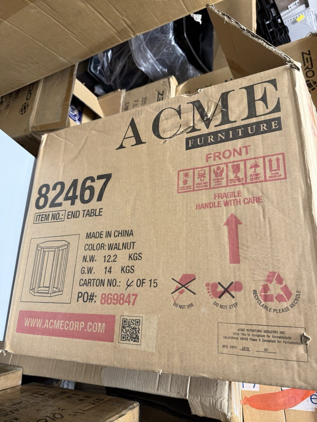 ACME Furniture Reon 82467 Marble Top Walnut End Tables Set of 2 Brand New Boxed