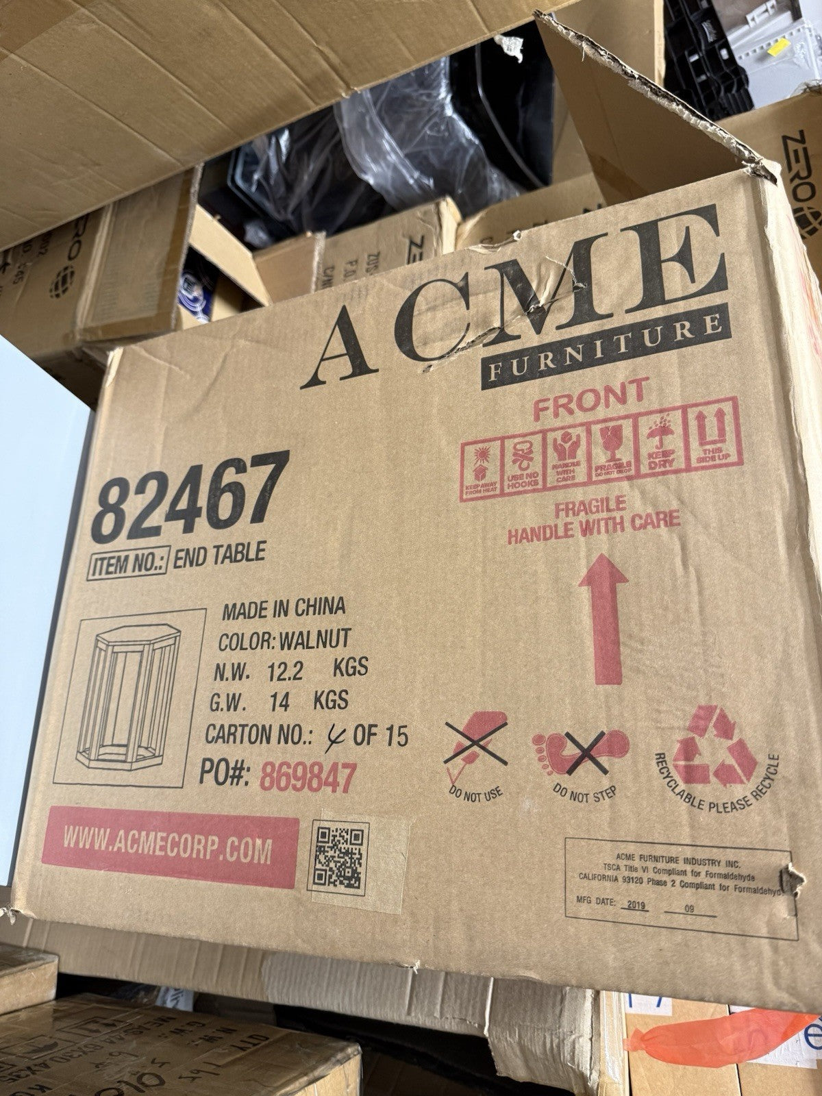 ACME Furniture Reon 82467 Marble Top Walnut End Tables Set of 2 Brand New Boxed