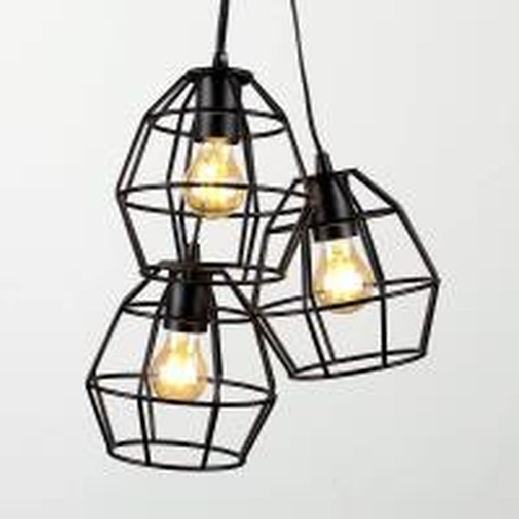 Minisun Angus Retro Style 3 Light Basket Cage Ceiling Pendant Light, Black
