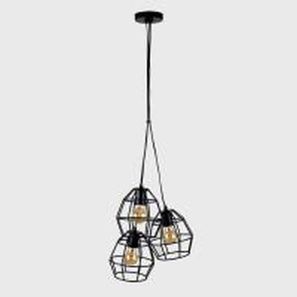 Minisun Angus Retro Style 3 Light Basket Cage Ceiling Pendant Light, Black