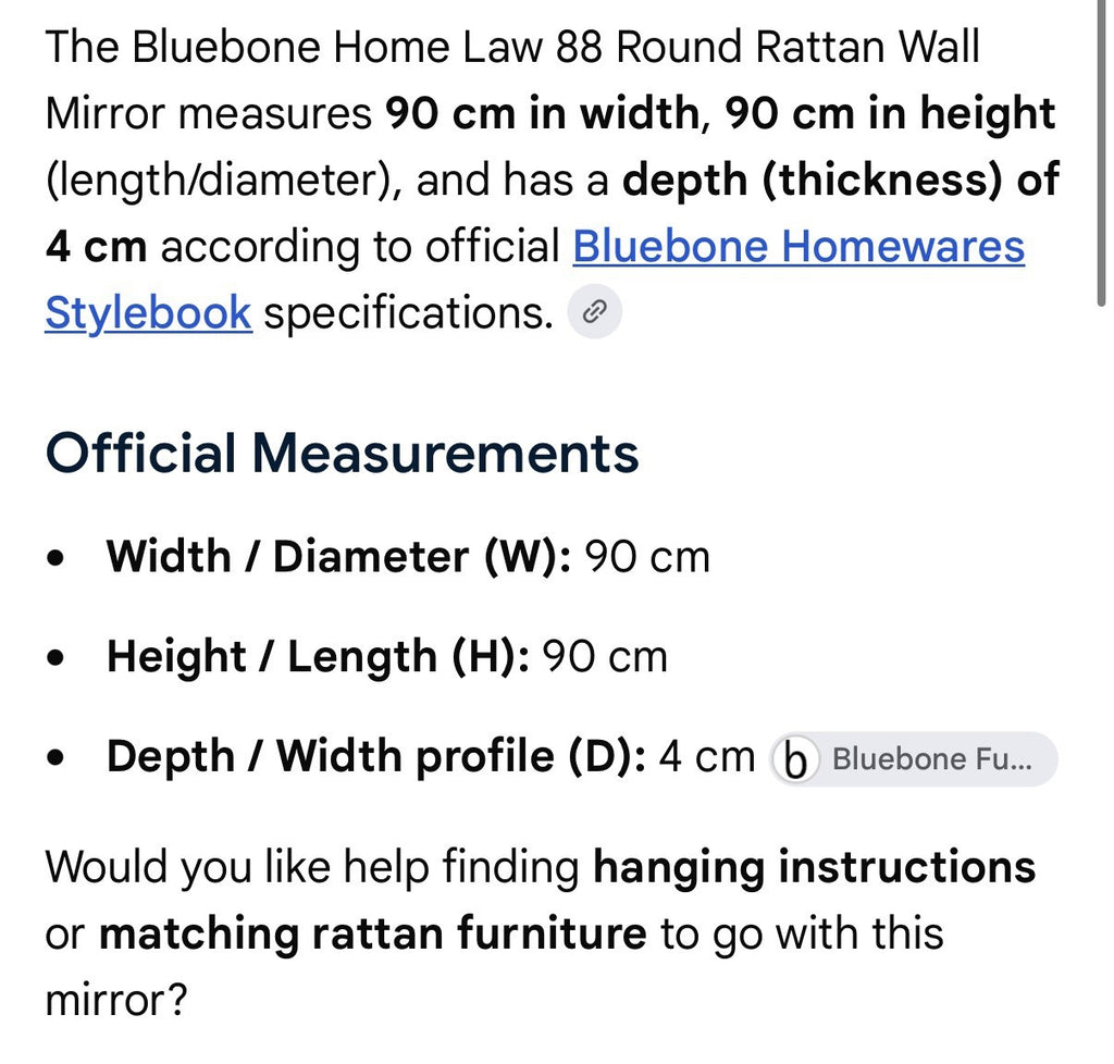 Bluebone Home LAW88 Round Rattan Wall Mirror 90cm – Natural Brown – Boxed